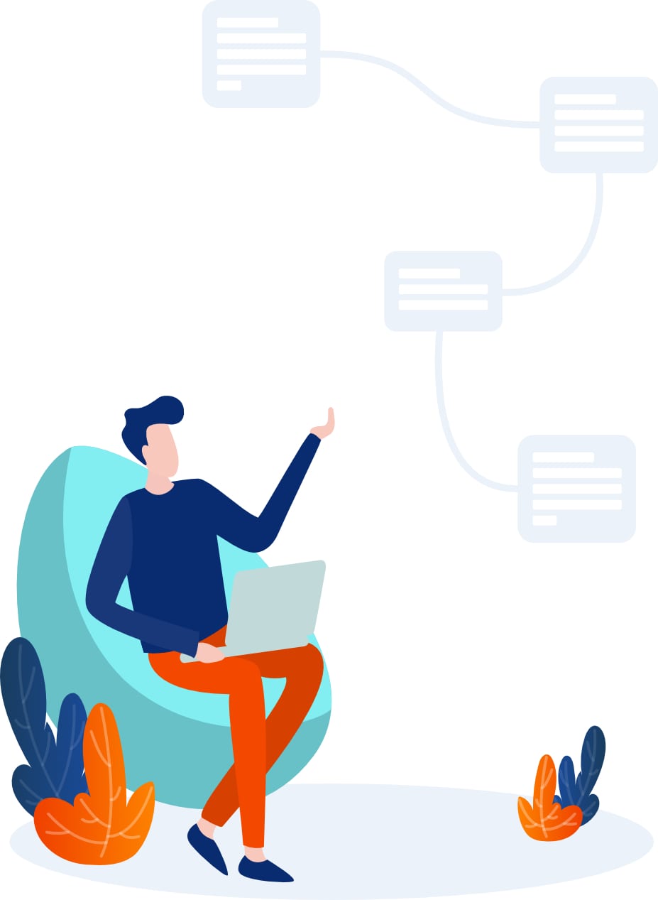 Ilustração de um homem trabalhando no laptop com um fluxo de trabalho. Ilustração de um homem trabalhando no laptop com um fluxo de trabalho.